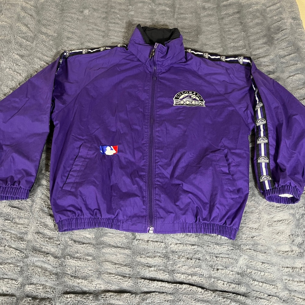 Vintage Pro Player Colorado Rockies MLB Windbreaker Jacket Purple Mens Large